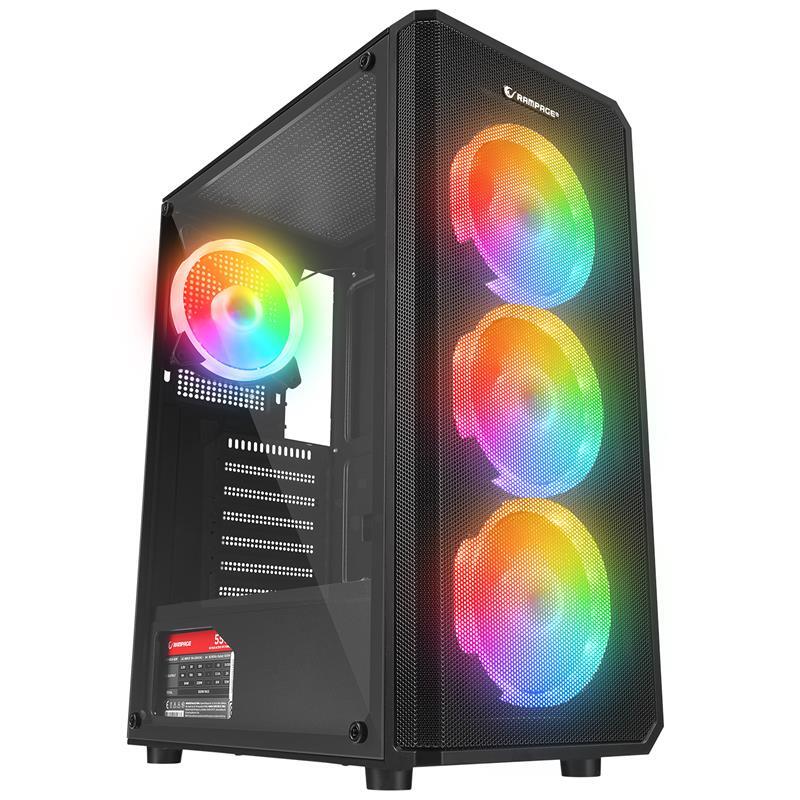 RAMPAGE RAMPAGE HELIOS MESH 550W 80+BRONZE SİYAH TEMPERLİ CAM 4*120MM RAINBOW ATX MIDI TOWER KASA -41363