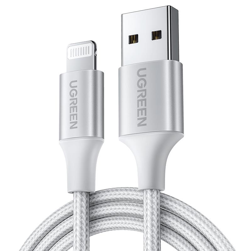 UGREEN UGREEN LIGHTNING TO USB-A ÖRGÜLÜ MFİ SERTİFİKALI İPHONE HIZLI ŞARJ KABLOSU 2 METRE GÜMÜŞ 60163 