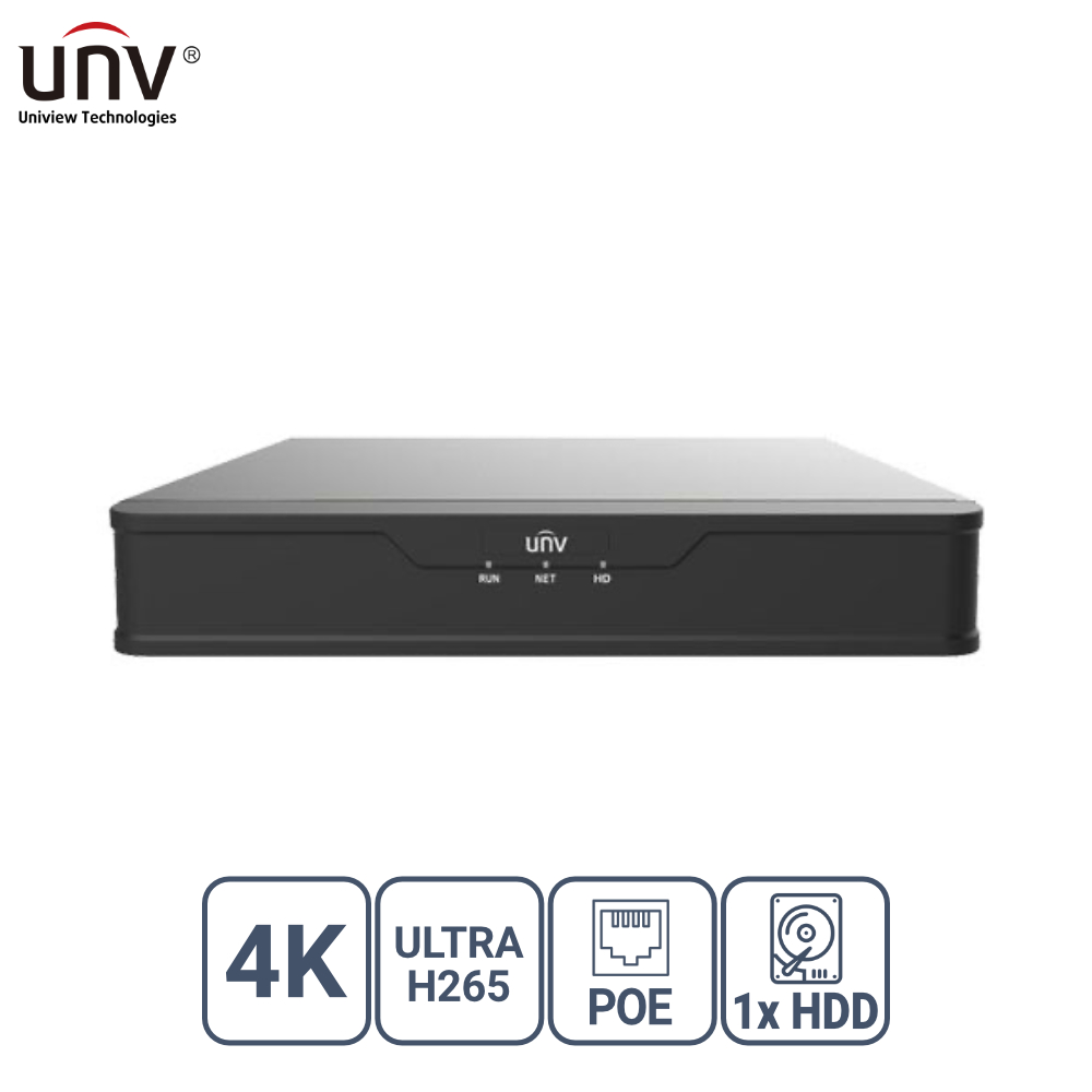 UNIVIEW UNIVIEW NVR301-04S3-P4 4 KANAL POE VGA/HDMI H265+ NVR KAYIT CİHAZI