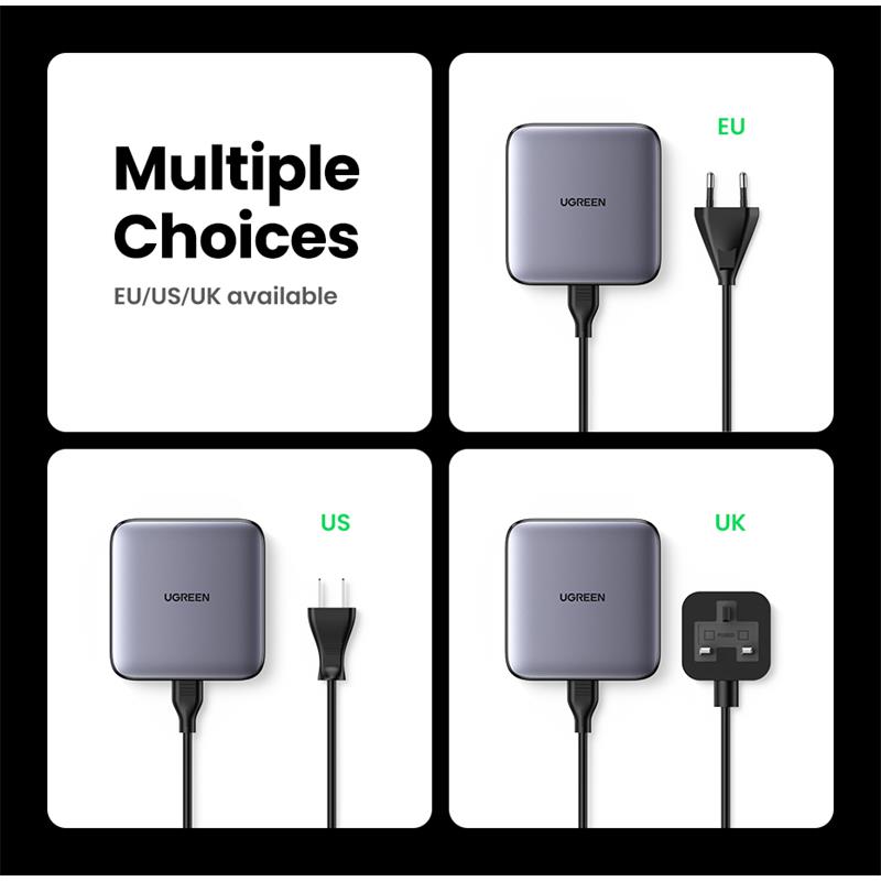 UGREEN UGREEN NEXODE 100W GAN MASAÜSÜ HIZLI ŞARJ CİHAZI TYPE-C QC PD 4 PORTLU 3XUSB-C 1XUSB-A GRİ 90928 -50502