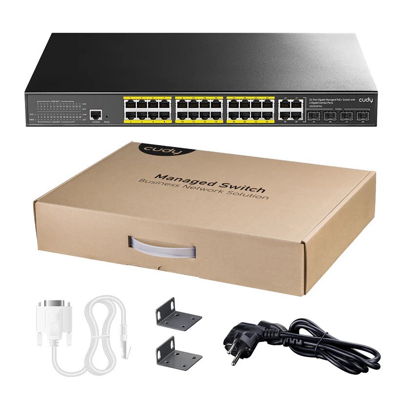 CUDY CUDY Cudy GS2028PS4-300W 24 Port GE 4*1G SFP&RJ45 Combo 19" 1U Çelik Layer2 Yönetilebilir POE+ Switch-61672
