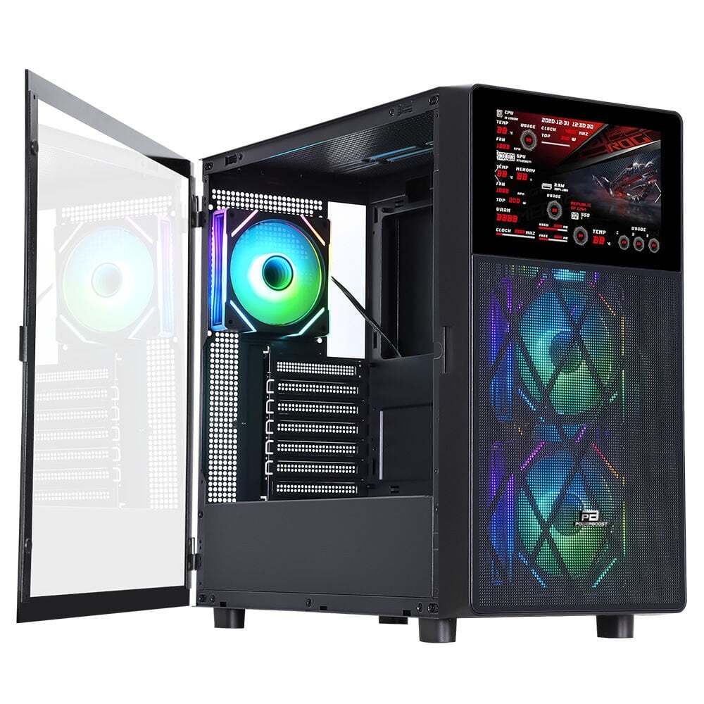 POWERBOOST PowerBoost PB-P4367BB USB 3.0, ATX LCD Mesh Panel, ARGB Fan, Siyah Kasa (PSU Yok)-60201