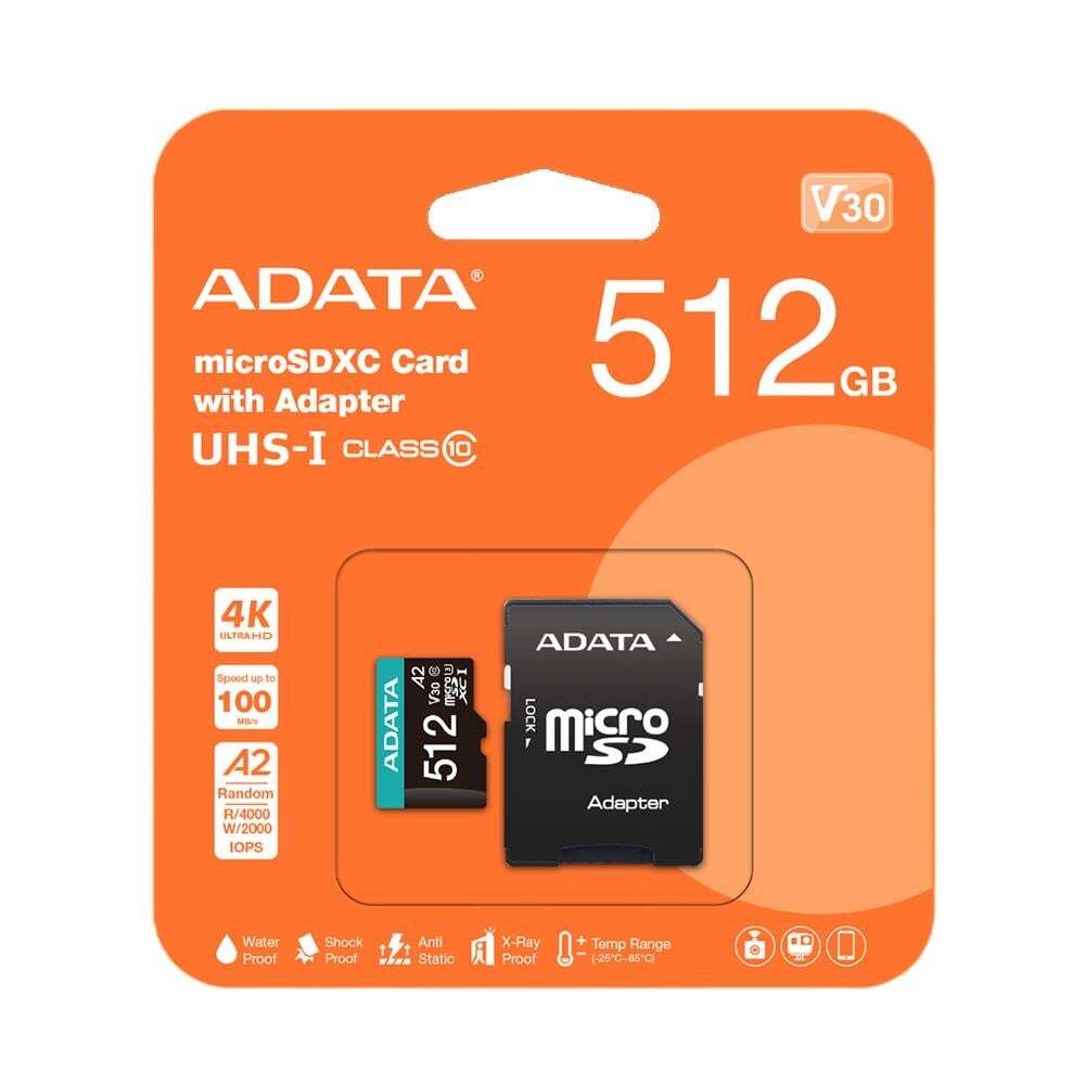 ADATA Premier Pro 512GB 100/85 MB/s UHS-I U3 Class10 (V30S)  Adaptörlü MicroSDXC Hafıza Kartı