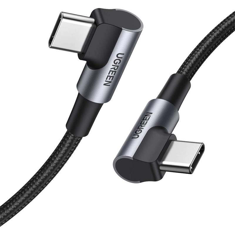 UGREEN UGREEN USB-C 60W 3A QC PD ÇİFT TARAFI 90 DERECE ÖRGÜLÜ HIZLI ŞARJ KALOSU 2 MT SİYAH 70531 