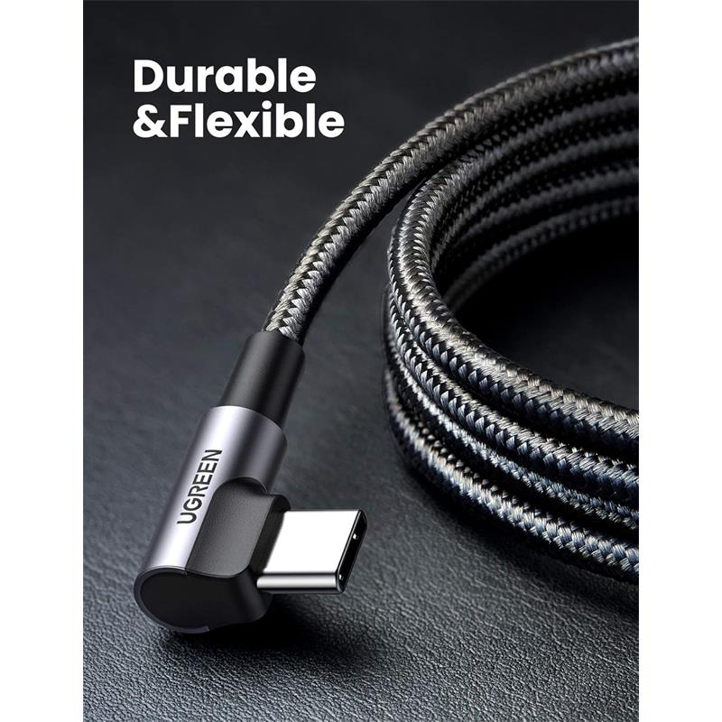 UGREEN UGREEN USB-C 60W 3A QC PD ÇİFT TARAFI 90 DERECE ÖRGÜLÜ HIZLI ŞARJ KALOSU 2 MT SİYAH 70531 -50485