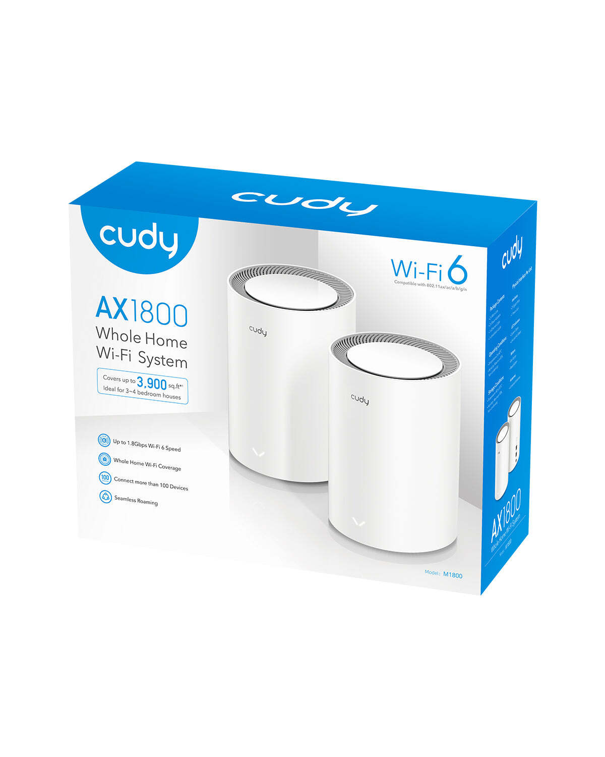 CUDY M1800 2-Pack AX1800Mbps 2.4/5GHz AP/RE/WISP Gigabit MU-MIMO Kablosuz 2'li Mesh Wi-Fi 6 Sistemi