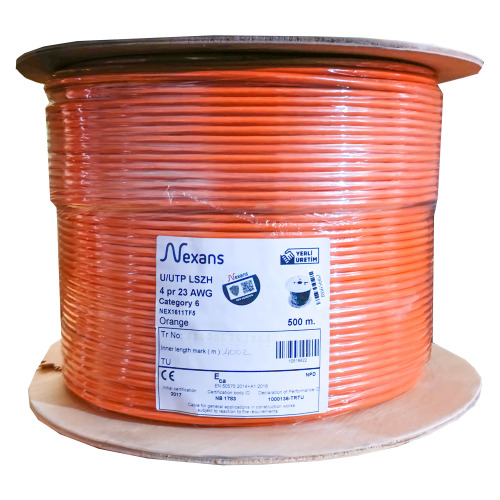 NEXANS NEXANS NEX1611TF5, CAT6, 500M, 23AWG (0,58mm), UTP, %100 Bakır, LSZH Halogen Free, Makara, Kablo (Turuncu)