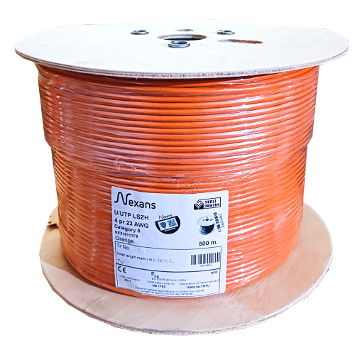 NEXANS NEXANS NEX1611TF5, CAT6, 500M, 23AWG (0,58mm), UTP, %100 Bakır, LSZH Halogen Free, Makara, Kablo (Turuncu)-55456
