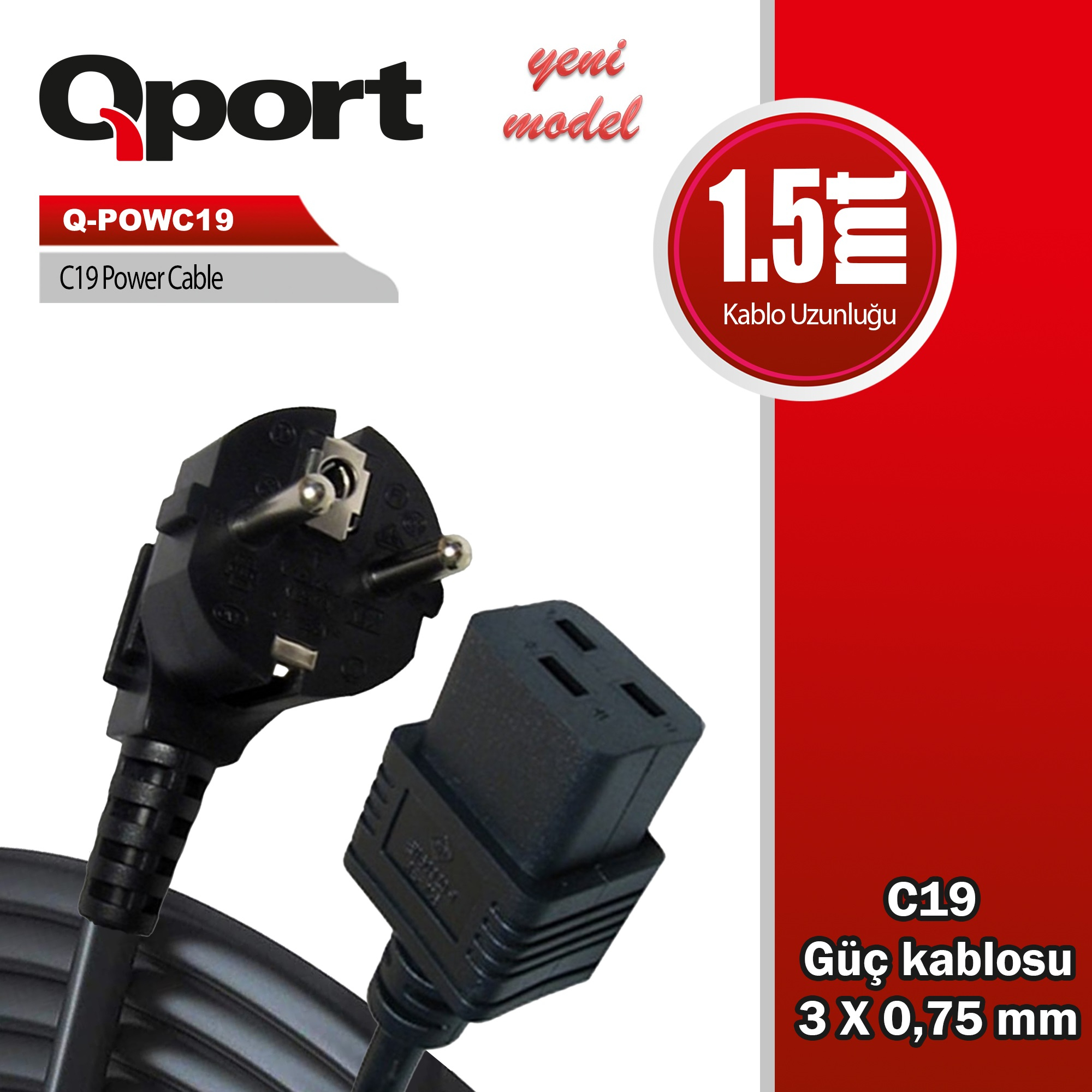 QPORT QPORT Q-POWC19 1.5M C19 POWER GUC KABLOSU