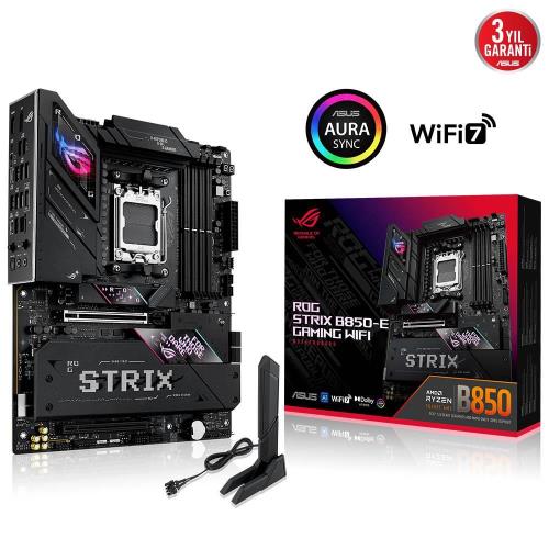 ASUS ASUS ROG STRIX B850-E GAMING WIFI, 4xDDR5, 5x M2, HDMI, DP, 2xType-C, Wi-Fi 7, Bluetooth v5.4, AMD Ryzen 9000 Serisi, AM5 Soket 