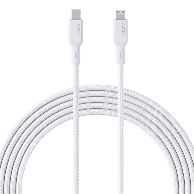 AUKEY AUKEY CB-NCL1-WH NAYLON ÖRGÜLÜ 3A 480MBPS TYPE-C LIGHTNING KABLOSU 1.8MT 