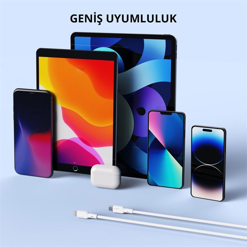 AUKEY AUKEY CB-NCL1-WH NAYLON ÖRGÜLÜ 3A 480MBPS TYPE-C LIGHTNING KABLOSU 1.8MT -56199