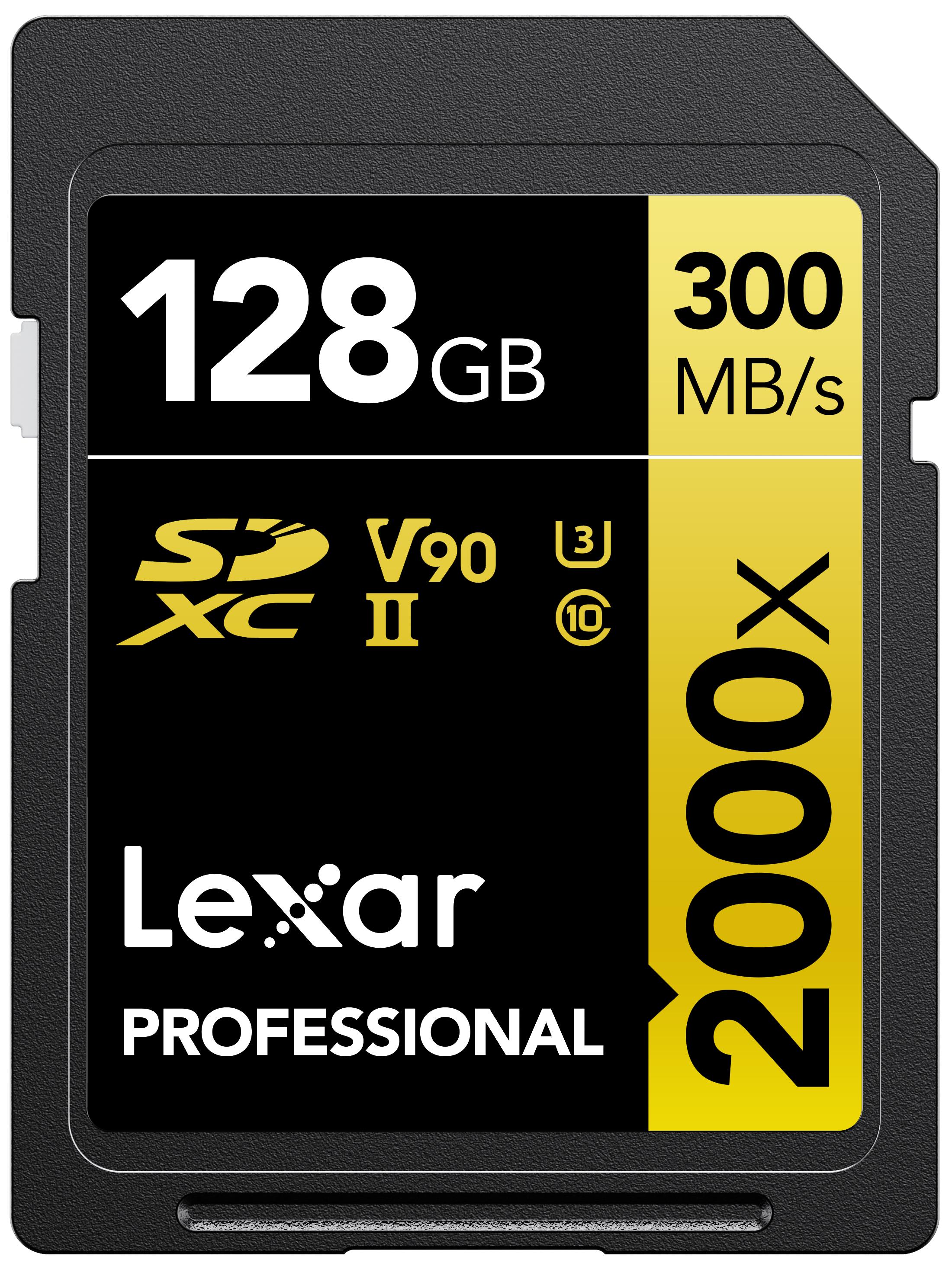 LEXAR 128GB LSD2000128G-BNNNG SD PROFESSIONAL 2000X SDXC UHS-II CARDS UP TO 300MB/S READ 260MB/S WRITE C10 V90 U3