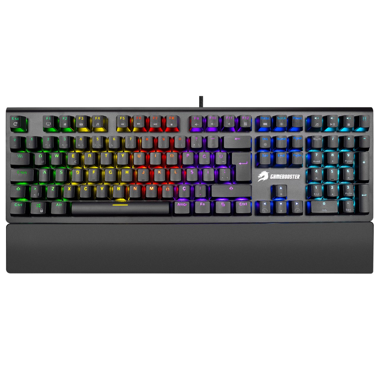 GAMEBOOSTER  g908 bolt rainbow aydınlatmalı blue switch mekanik bileklikli oyun klavyesi-58398