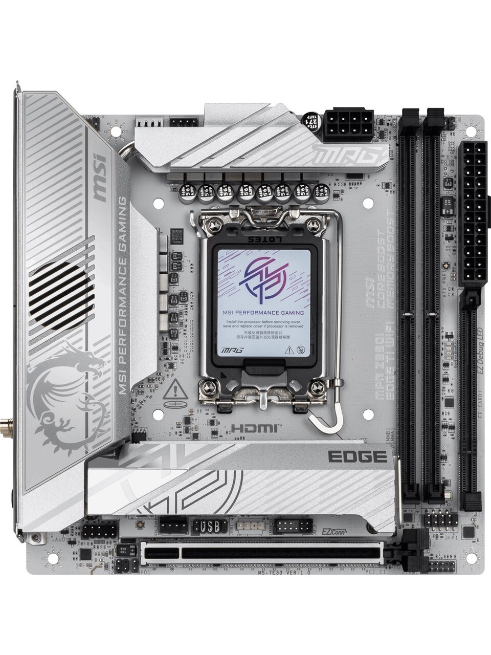 MSI MSI MB MPG Z890I EDGE TI WIFI SOKET 1851 DDR5 8600MHZ(OC) USB 20Gbps 4xM.2 2xTB4 HDMI 2x DP 5G LAN WIFI 7 mini ITX