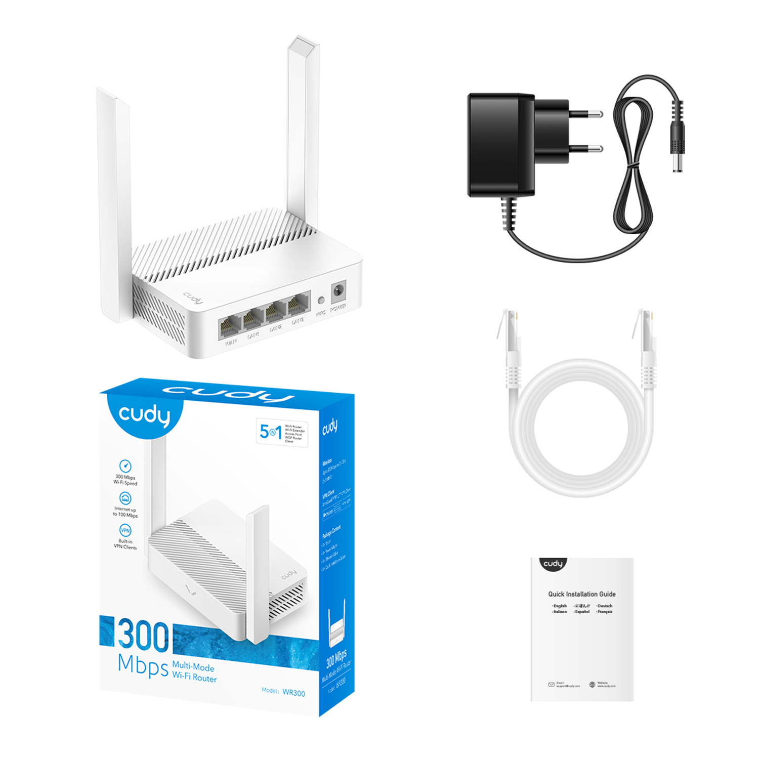 CUDY Cudy WR300 N300 2.4GHz 300Mbps AP/RE/WISP 4*FE Port MU-MIMO Kablosuz Wi-Fi Router-61790