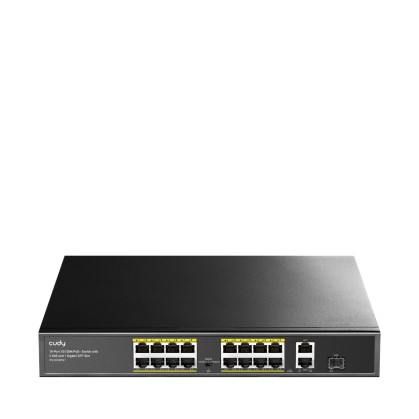 CUDY Cudy FS1018PS1 16 Port 10/100Mbps 1*SFP 2*GE RJ45 VLAN&Extend Mode 250m 200W 1U POE+ Ethernet Switch-66289