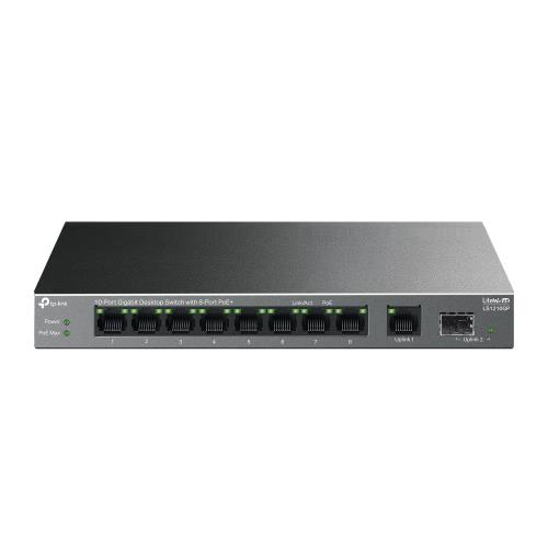 TP-LINK TP-LINK LS1210GP, Green Tech, 10 port Gigabit, 9 Port POE, +1 Port Gigabit SFP, 61W, Yönetilemez Masaüstü Switch