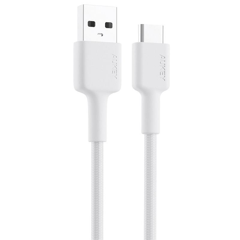 AUKEY AUKEY CB-CD30-WH NAYLON ÖRGÜLÜ USB-A TYPE-C ŞARJ KABLOSU 0.9M 