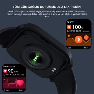 AUKEY SW-1S-BK AKILLI SAAT 4.3CM IP68 TFT LCD PARLAK EKRAN BT ARAMA SAĞLIK MONİTÖRÜ 12 GÜN PİL SİYAH 