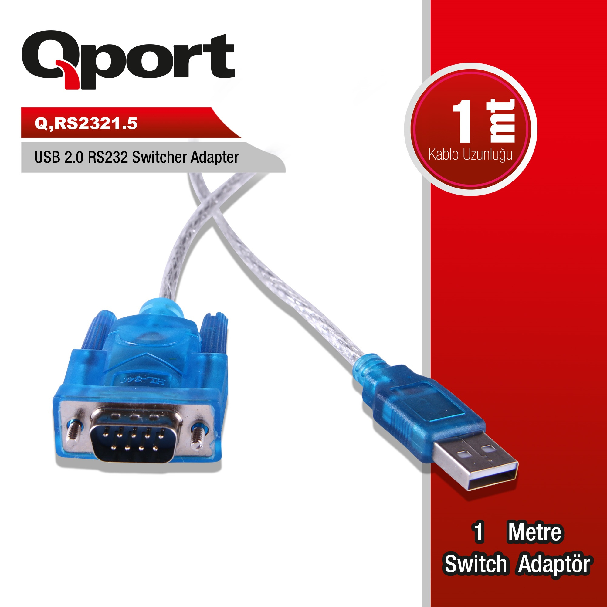 QPORT QPORT (Q-RS2321.5) USB2.0 TO RS232 CEVIRICI KABLO 1M