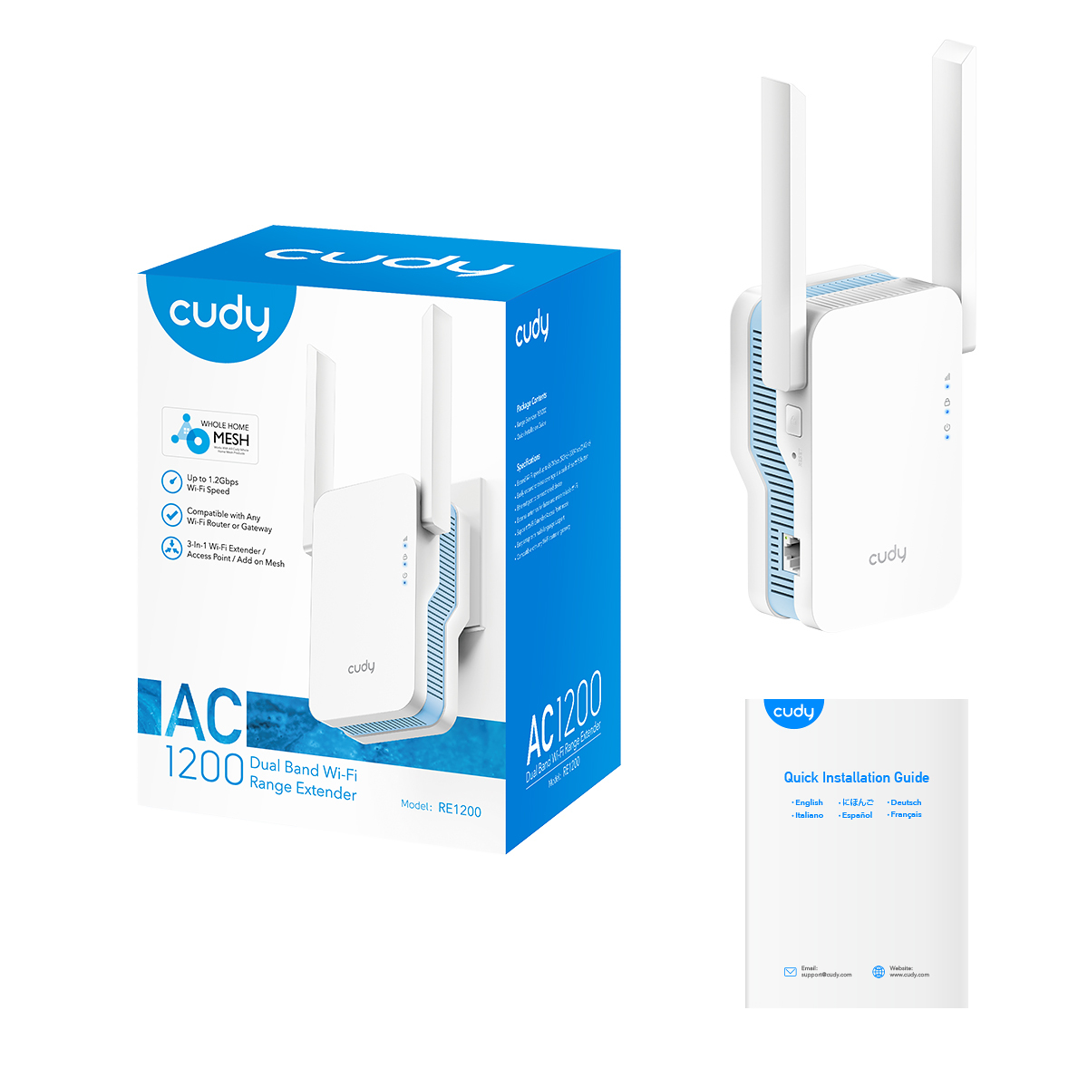 CUDY RE1200 AC1200 2.4GHz/5GHz 1200Mbps AP/RE MU-MIMO Kablosuz Wi-Fi Menzil Genişletici-61786