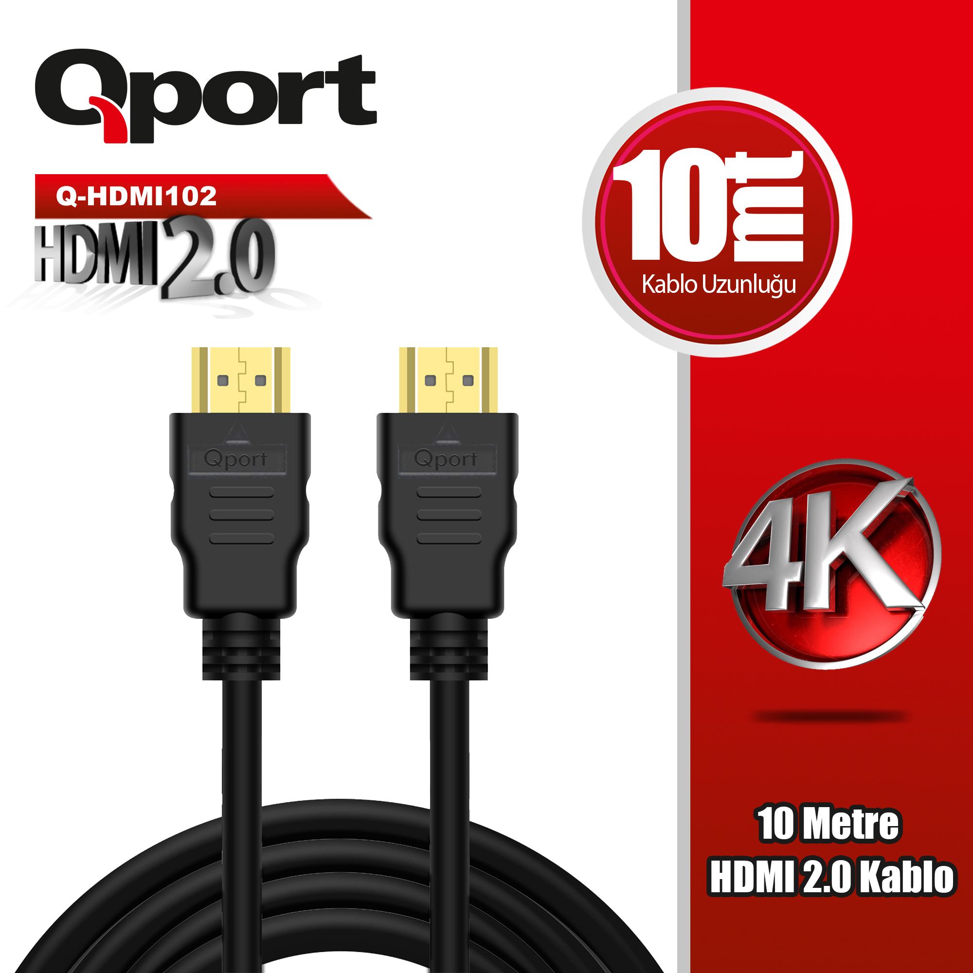 QPORT QPORT Q-HDMI102 HDMI 2.0 V ALTIN UÇLU KABLO 10 MT