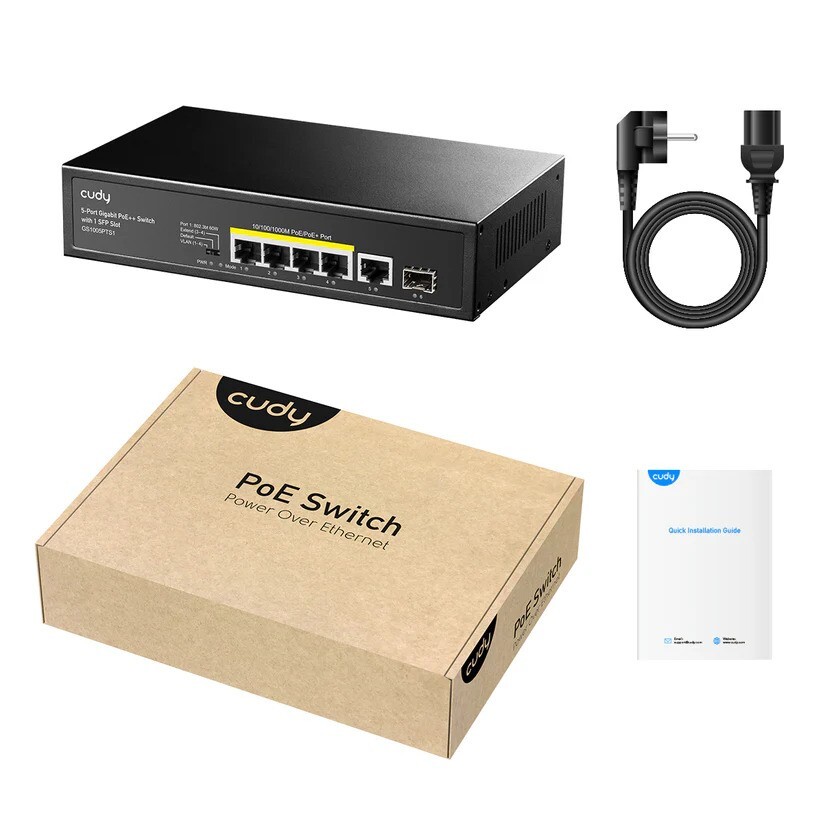 CUDY CUDY GS1005PTS1 5 PORT 10/100/1000 4 PORT POE+ 1 PORT UPLINK+ 1 SFP 120W YONETILEMEZ DESKTOP SWITCH-61374