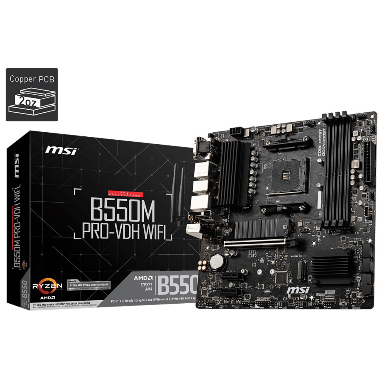 MSI_BLK MSI B550M PRO-VDH WIFI AM4 Vga+Ses+GLan DDR4 HDMI DP M2 USB 3.2 mATX(BLK)