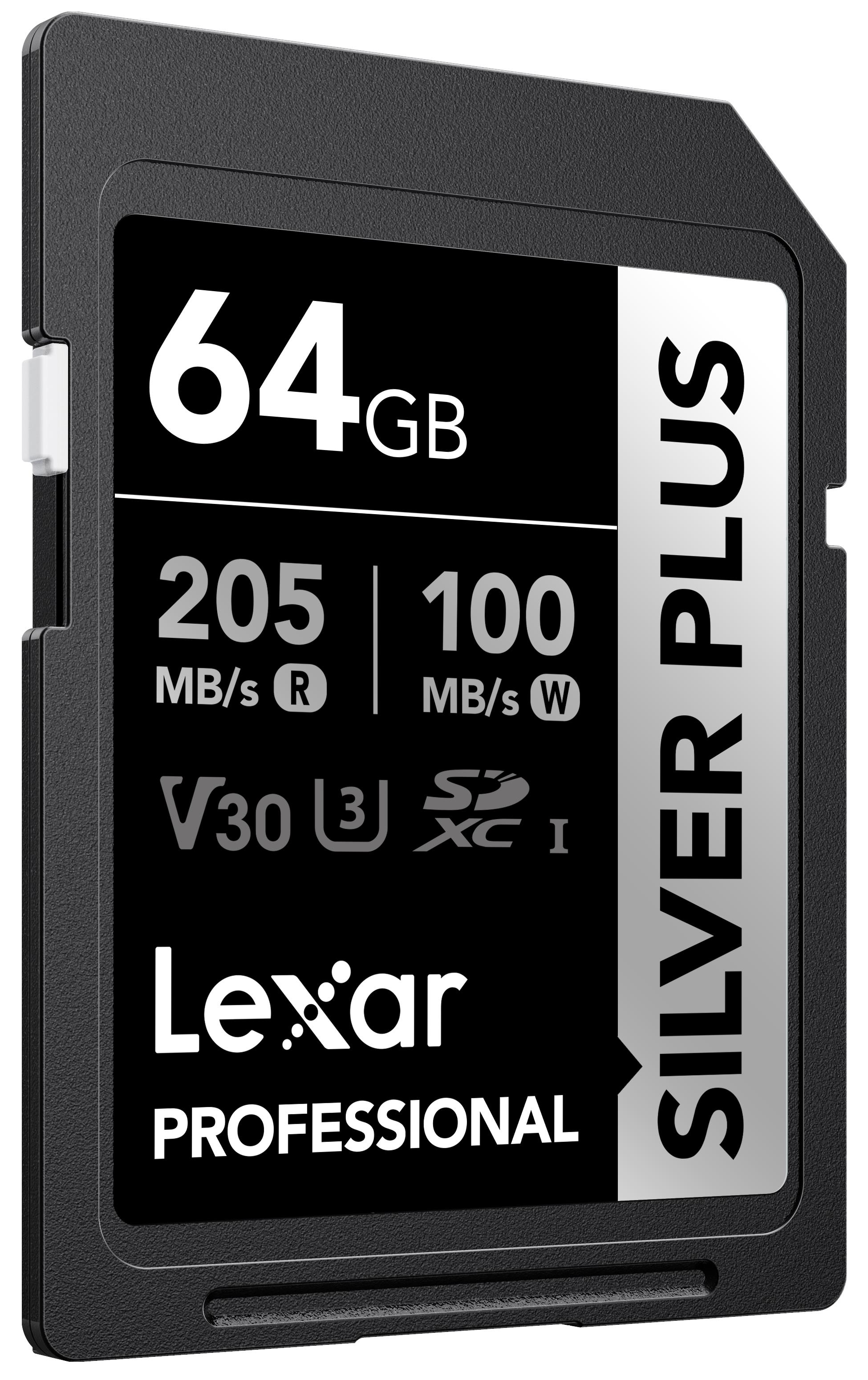 BIGBOY LEXAR LSDSIPL064G-BNNNG SD PROFESSIONAL SILVER PLUS SDXC UHS-I CARDS UP TO 205MB/S READ 100MB/S WRITE C10 V30 U3