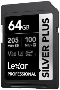 LEXAR LSDSIPL064G-BNNNG SD PROFESSIONAL SILVER PLUS SDXC UHS-I CARDS UP TO 205MB/S READ 100MB/S WRITE C10 V30 U3