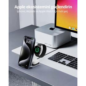 AUKEY LC-MC312-GY MAGFUSION Z QI2 15W KATLANABİLİR 3 Ü 1 ARADA MIKNATISLI KABLOSUZ ŞARJ CİHAZI 