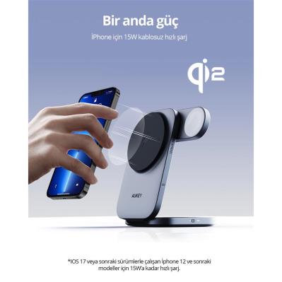AUKEY LC-MC312-GY MAGFUSION Z QI2 15W KATLANABİLİR 3 Ü 1 ARADA MIKNATISLI KABLOSUZ ŞARJ CİHAZI 