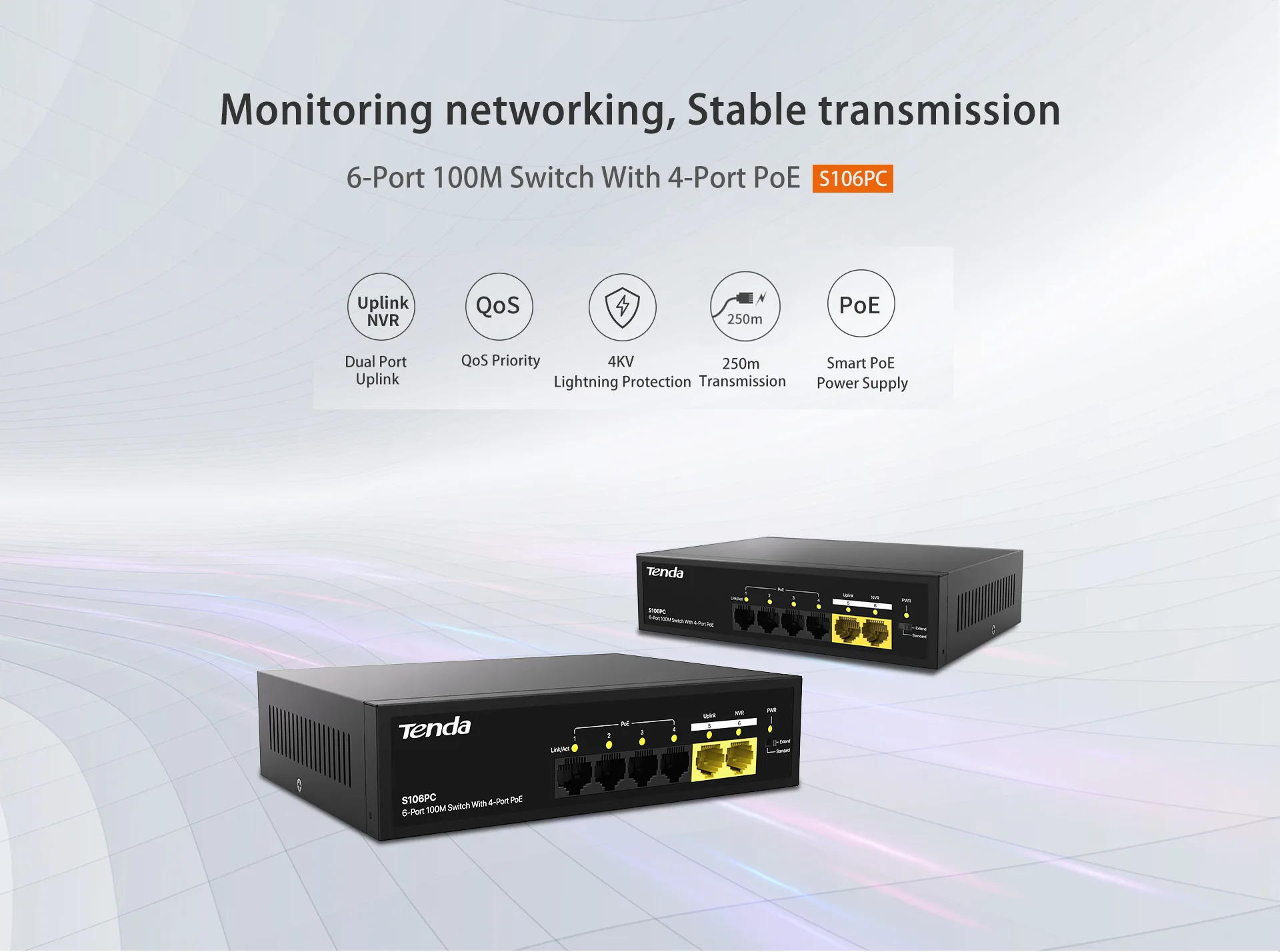 TENDA S106PC 6 Port 100M 4 Port Poe Switch