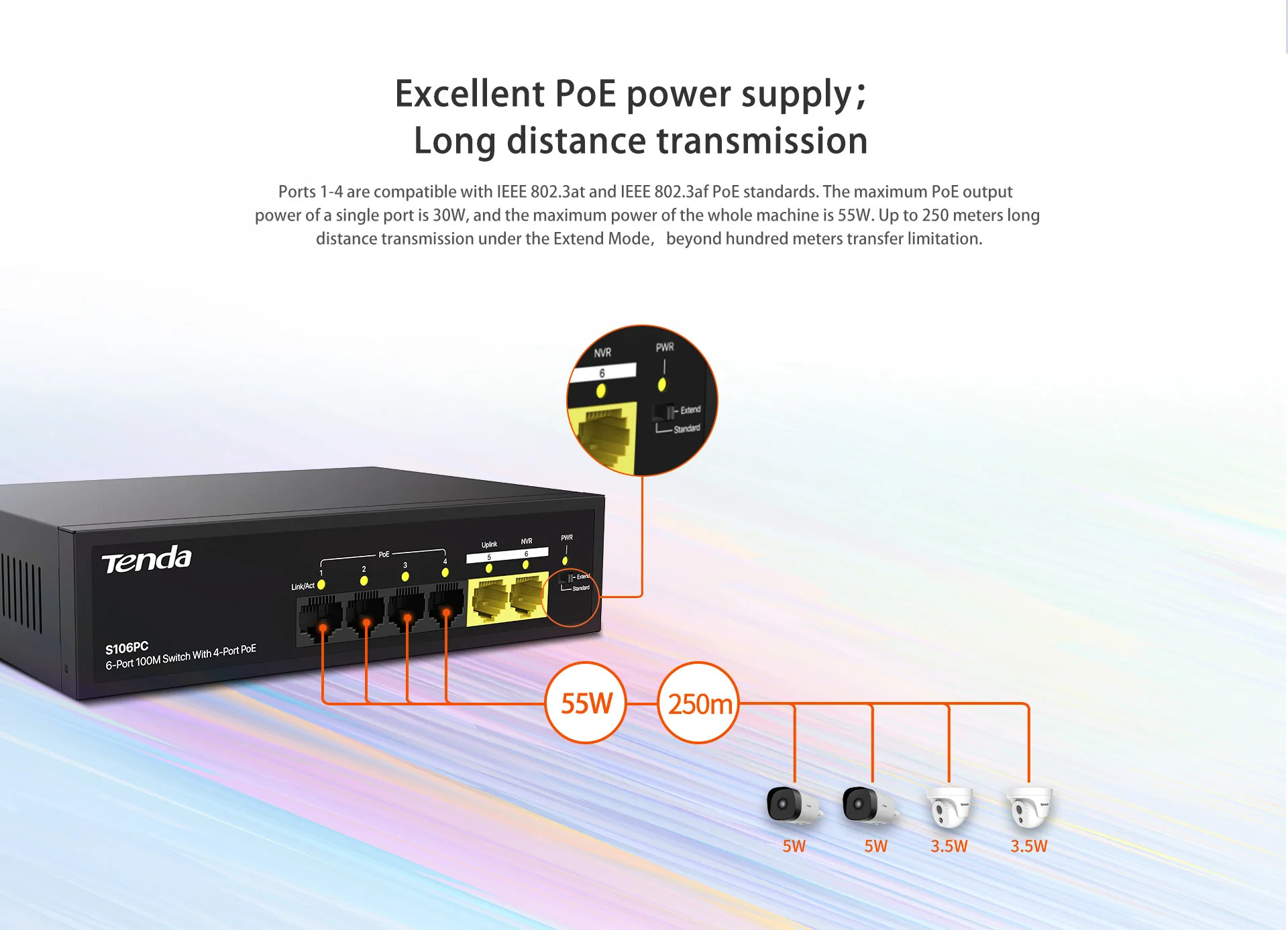 TENDA S106PC 6 Port 100M 4 Port Poe Switch-55159