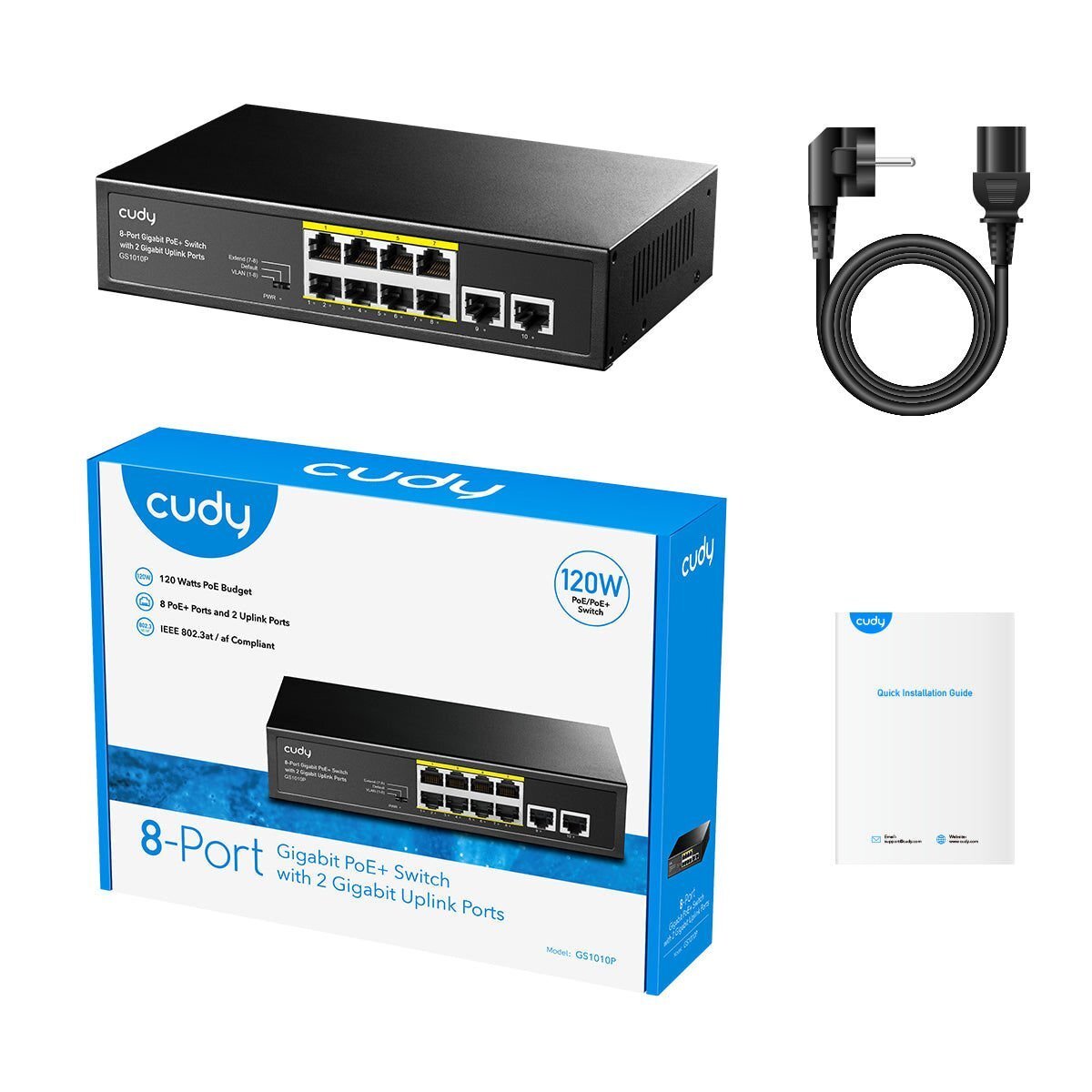CUDY Cudy GS1010P 8 Port 10/100/1000Mbps 2*GE Uplink VLAN&Extend Mode 250m 120W POE+ Ethernet Switch-61696