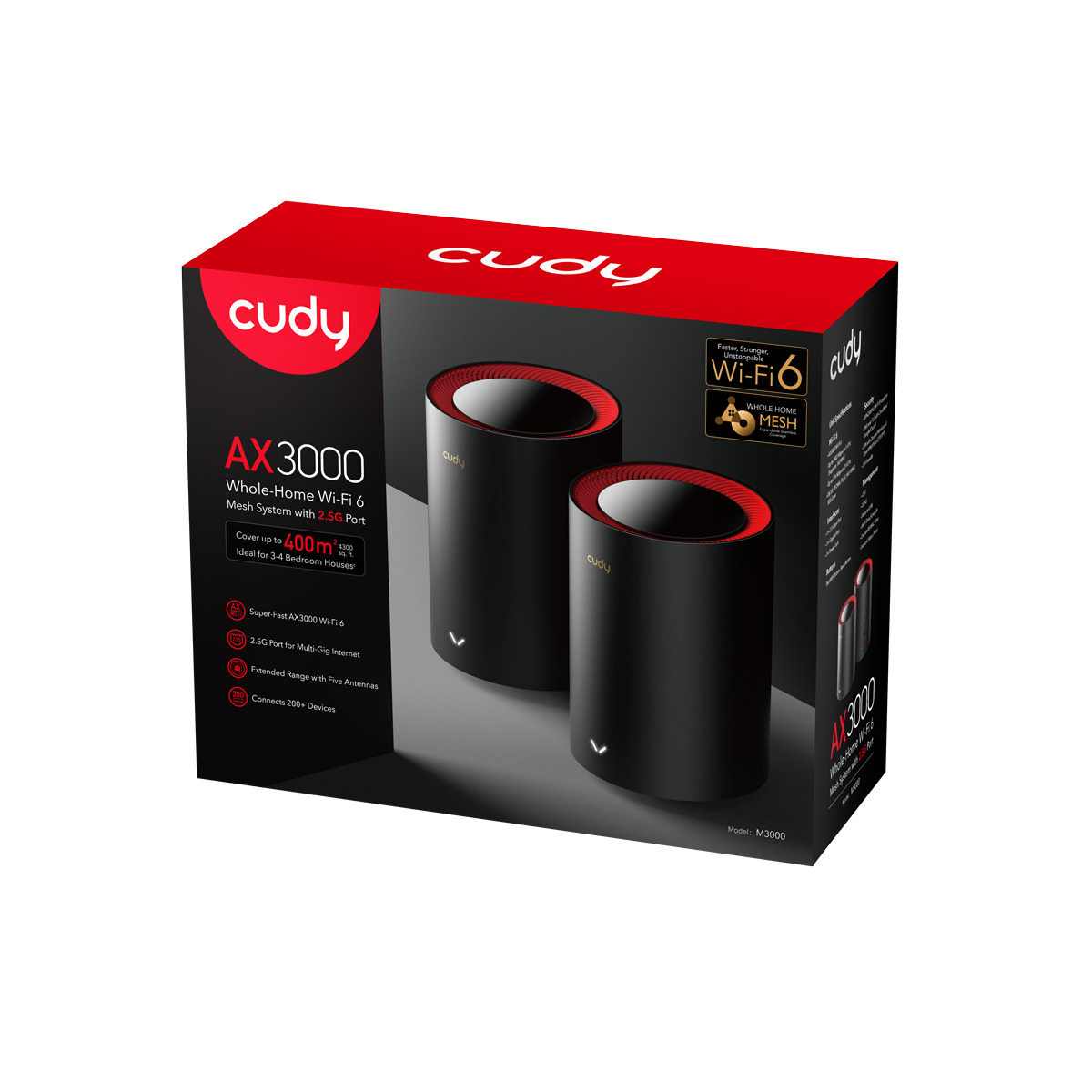 CUDY M3000 2-Pack AX3000Mbps 2.4GHz/5GHz AP/RE/WISP 2.5GE MU-MIMO Kablosuz 2'li Mesh Wi-Fi 6 Sistemi