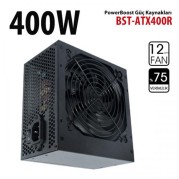 POWERBOOST  BST-ATX400R 400w, PPFC 12cm Siyah Fanlı ATX PSU Power kablo (Retail Box)-68947