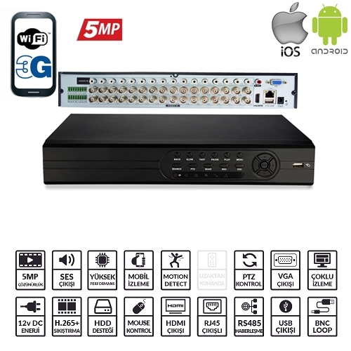 EZCOOL EZCOOL EZ-8732AHD 32KANAL 16SES 5MP 2HDD AHD XMEYE