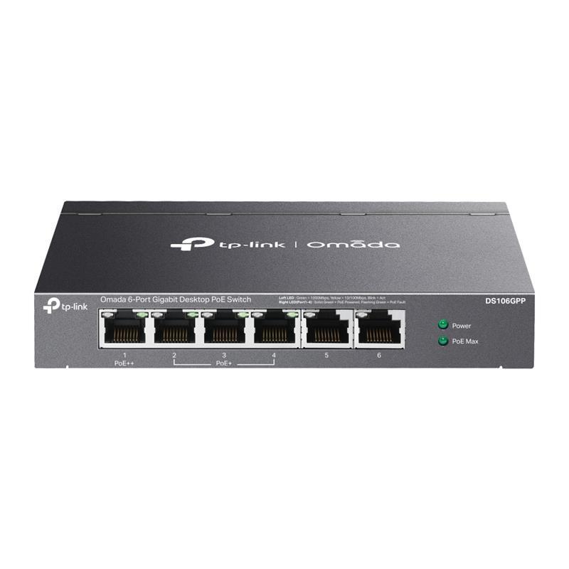 TP-LINK TP-LINK OMADA DS106GPP 4 PORT GIGABIT+2 PORT GIGABIT UPLINK 64W 250 METRE POE MESAFE METAL KASA SWITCH 