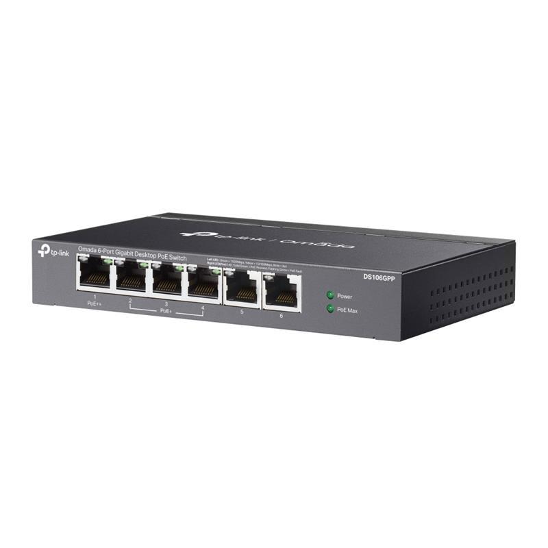 TP-LINK TP-LINK OMADA DS106GPP 4 PORT GIGABIT+2 PORT GIGABIT UPLINK 64W 250 METRE POE MESAFE METAL KASA SWITCH -43504
