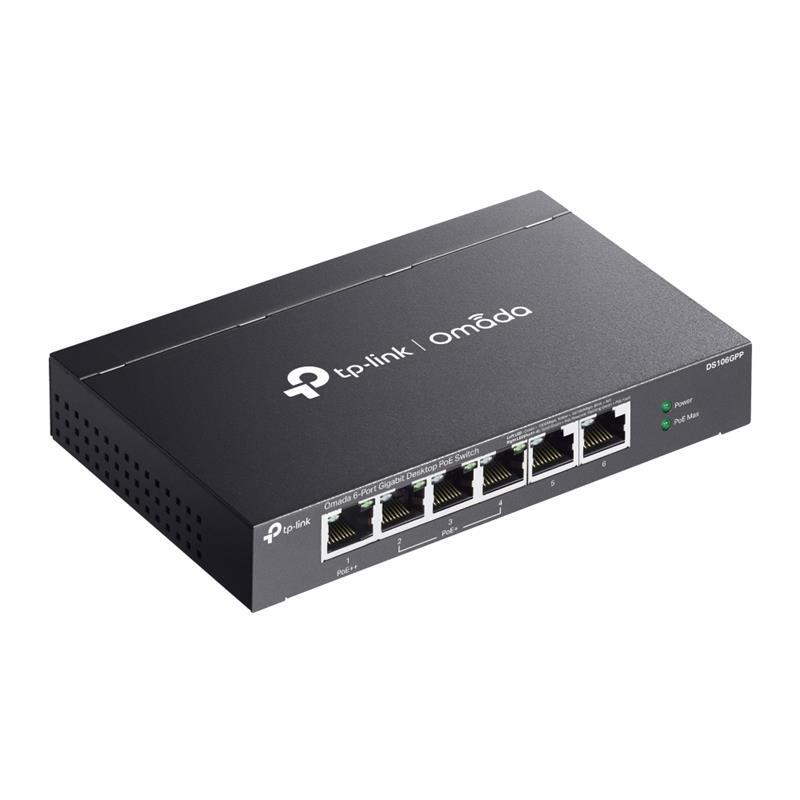 TP-LINK TP-LINK OMADA DS106GPP 4 PORT GIGABIT+2 PORT GIGABIT UPLINK 64W 250 METRE POE MESAFE METAL KASA SWITCH -43505