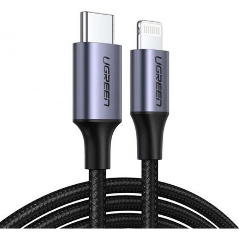 UGREEN UGREEN TYPE-C TO LIGHTNING 3A PD MFİ SERTİFİKALI ÖRGÜLÜ HIZLI ŞARJ KABLOSU 1 MT SİYAH 60759 