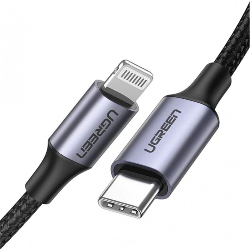 UGREEN UGREEN TYPE-C TO LIGHTNING 3A PD MFİ SERTİFİKALI ÖRGÜLÜ HIZLI ŞARJ KABLOSU 1 MT SİYAH 60759 -59244
