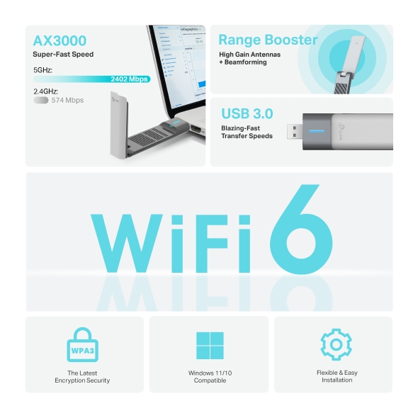 TP-LINK TP-LINK Archer TX50UH AX3000 High Gain Dual Band Wi-Fi 6 USB Adapter-52710