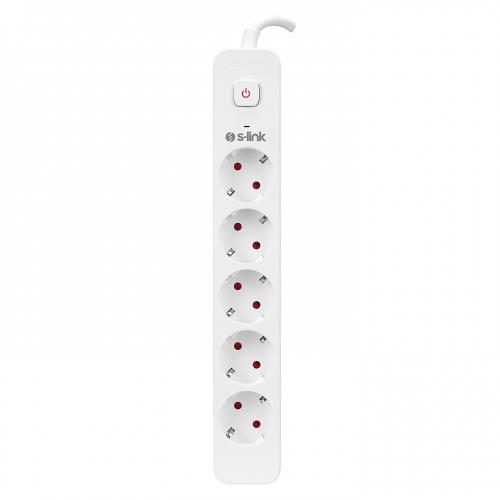 S-LINK S-LINK SPG501S, 5 Soket, Akım Korumalı Priz, 1.5Mt Kablo, 750 Joule (Beyaz) %100 Bakır