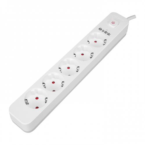 S-LINK S-LINK SPG501S, 5 Soket, Akım Korumalı Priz, 1.5Mt Kablo, 750 Joule (Beyaz) %100 Bakır-53510