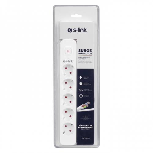 S-LINK S-LINK SPG501S, 5 Soket, Akım Korumalı Priz, 1.5Mt Kablo, 750 Joule (Beyaz) %100 Bakır-53512