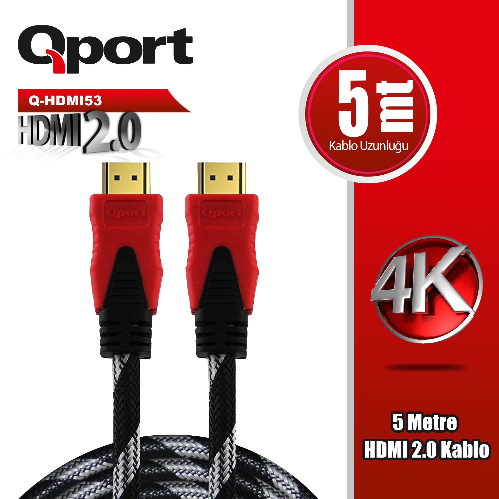 QPORT QPORT Q-HDMI53 HDMI 2.0 V ALTIN UÇLU KABLO 5 MT