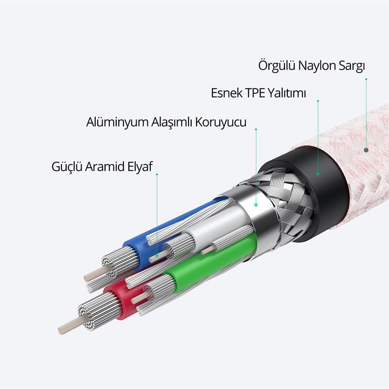AUKEY AUKEY CB-CD45-WH PD NAYLON ÖRGÜLÜ TYPE-C TYPE-C ŞARJ KABLOSU 0.9M -56122